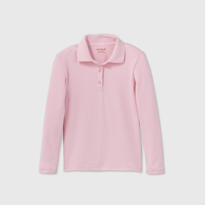 Girls' Long Sleeve Interlock Uniform Polo Shirt - Cat & Jack Pink