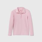 Girls' Long Sleeve Interlock Uniform Polo Shirt - Cat & Jack Pink