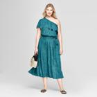 Women's Plus Size Paisley Print One Shoulder Dress - Ava & Viv Teal