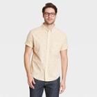 Men's Palm Print Standard Fit Stretch Poplin Short Sleeve Button-down Shirt - Goodfellow & Co Yellow