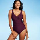 Women's Lace-up Scallop One Piece Swimsuit - Kona Sol Burgundy