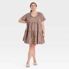 Women's Plus Size Leopard Print Short Sleeve Tiered Dress - A New Day Brown
