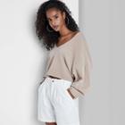 Women's Plus Size V-neck Pullover Cropped Sweatshirt - Wild Fable Tan