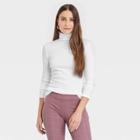 Women's Slim Fit Long Sleeve Turtleneck Ribbed T-shirt - A New Day White