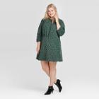 Women's Plus Size Leopard Print Long Sleeve Boat Neck A Line Mini Dress - Who What Wear Green 1x, Women's,