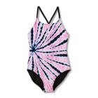 Girls' Tie-dye One Piece Swimsuit - Art Class Xl Plus, Black/pink/white