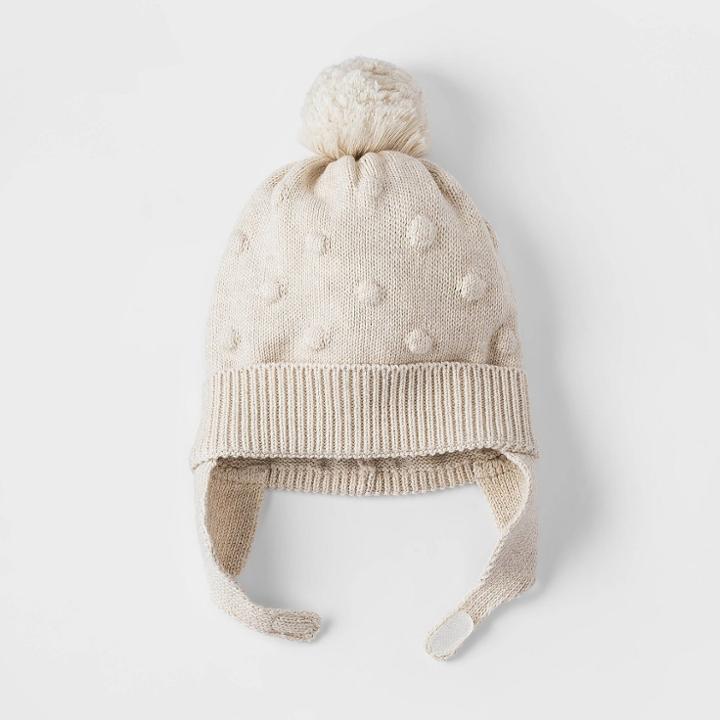 Baby Girls' Bobble Hat - Cat & Jack Cream Newborn, Ivory