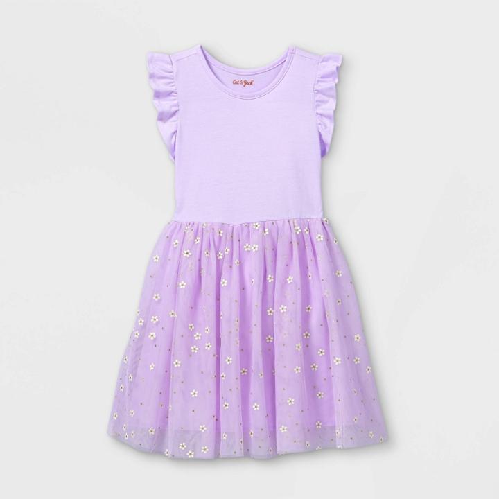 Girls' Daisy Print Short Sleeve Tulle Dress - Cat & Jack Light Purple