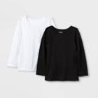 Toddler Girls' Adaptive 2pk Long Sleeve T-shirt - Cat & Jack White/black 2t, Black/white