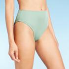 Women's Ribbed High Leg High Waist Extra Cheeky Bikini Bottom - Shade & Shore Sage Green