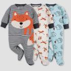 Gerber Baby Boys' 3pk Fox Zip-front Sleep N' Play - Gray/cream/blue Newborn
