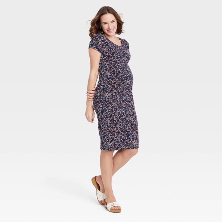 Short Sleeve T-shirt Maternity Dress - Isabel Maternity By Ingrid & Isabel Navy Blue Floral