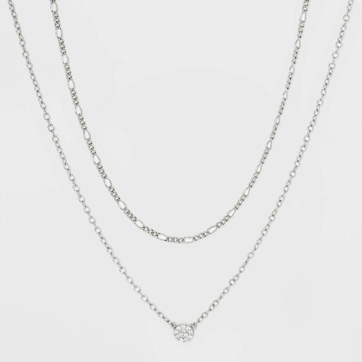 Silver Plated Cubic Zirconia Disc Duo Bib Necklace - A New Day