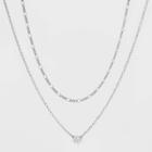 Silver Plated Cubic Zirconia Disc Duo Bib Necklace - A New Day
