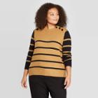 Women's Plus Size Striped Crewneck Pullover Sweater - Who What Wear Brown X, Women's