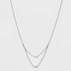 Silver Plated Cubic Zirconia Triple Bezel Faux Layered Chain Necklace - A New Day