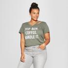 Women's Plus Size Short Sleeve Top Bun Coffee Handle It Graphic T-shirt - Grayson Threads (juniors') Olive
