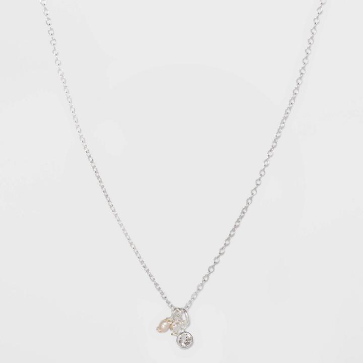 Sterling Silver With Cubic Zirconium Bezel, And Bead Delicate Extender Charm Necklace - A New Day Silver, Women's