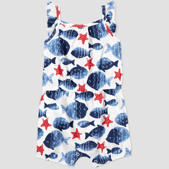 Baby Girls' Fish And Starfish Romper - Just One You Made By Carter's Blue
