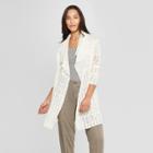 Women's Long Sleeve Open-front Pointelle Cardigan - Knox Rose White