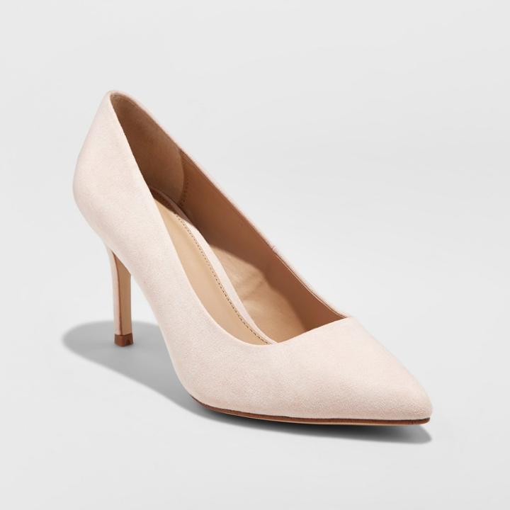 Women's Gemma Wide Width Pointed Toe Nude Pumps - A New Day Mochaccino 7w,