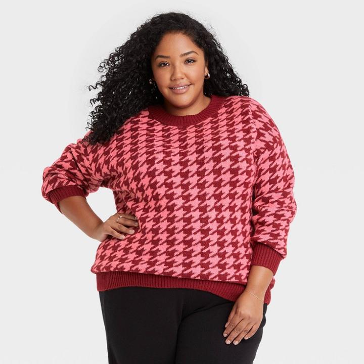 Women's Plus Size Crewneck Pullover Sweater - Ava & Viv Red X