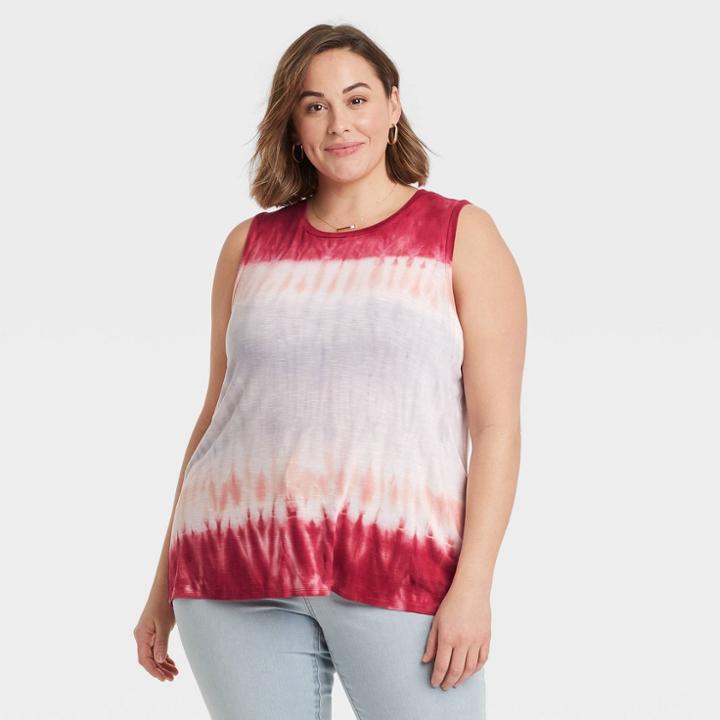 Women's Plus Size Tie-dye Tank Top - Knox Rose Red