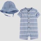 Baby Boys' Striped Romper With Hat - Just One You Made By Carter's Blue Newborn
