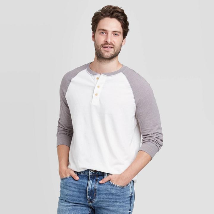 Men's Standard Fit Long Sleeve Button-down Henley T-shirt - Goodfellow & Co Dark Gray