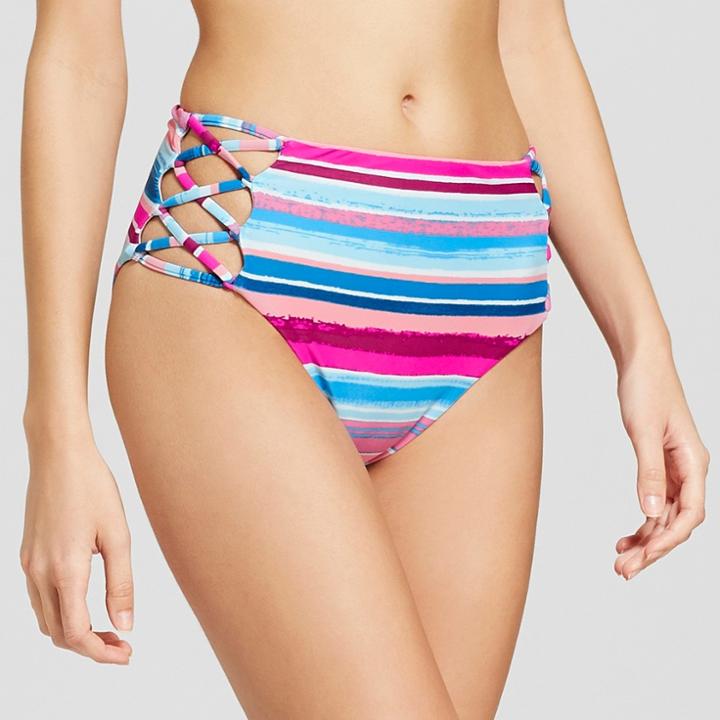 Vanilla Beach Women's Lace-up High Waist Cheeky Bikini Bottom - L,