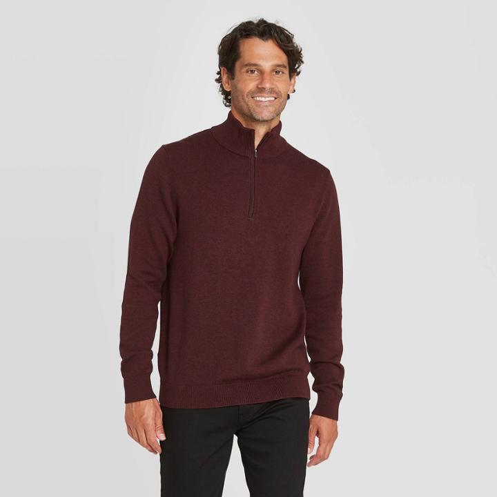 Men's Regular Fit 1/4 Zip Mock Turtleneck Pullover Sweater - Goodfellow & Co Red
