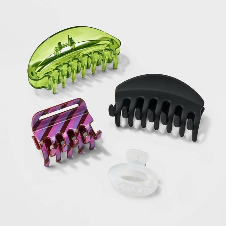 Claw Hair Clip 4pk - Wild Fable Green/black/purple