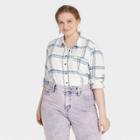 Women's Plus Size Long Sleeve Flannel Button-down Shirt - Universal Thread White Plaid