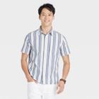 Men's Striped Standard Fit Textured Short Sleeve Button-down Shirt - Goodfellow & Co True White