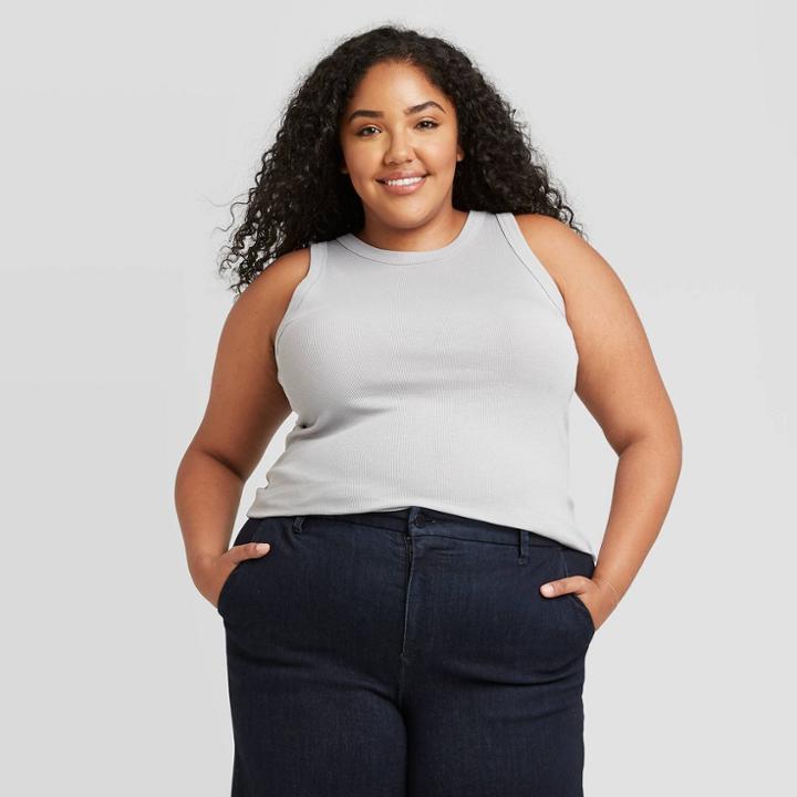 Women's Plus Size Rib Layer Tank Top - A New Day Gray