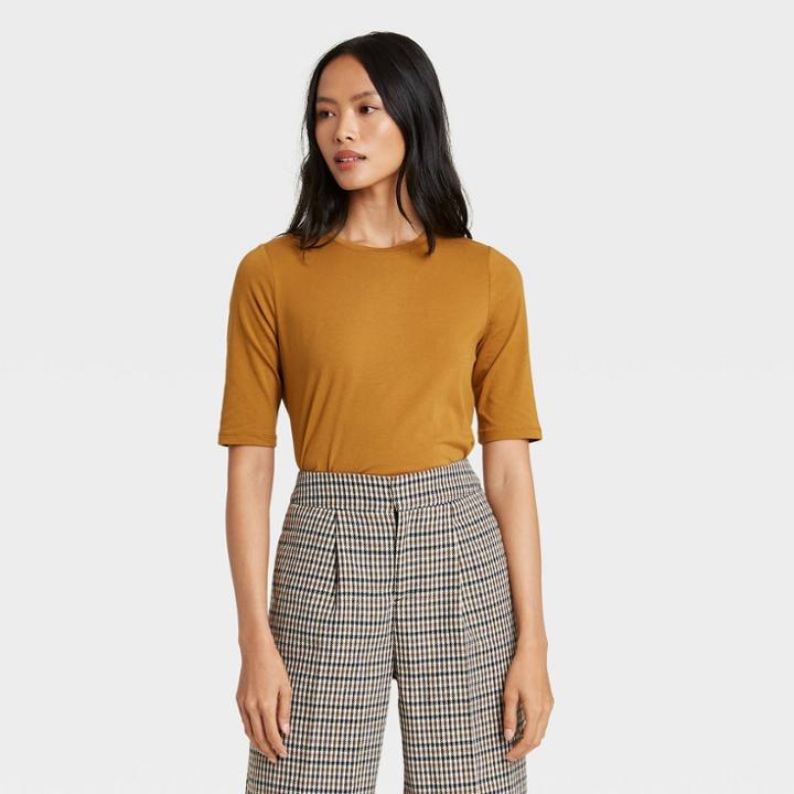 Women's Short Sleeve Boat Neck T-shirt - Who What Wear Brown