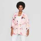 Women's Grounded Floral Plus Size Kimono - A New Day Pink