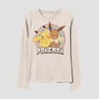 Pokemon Girls' Pokmon Pikachu And Eevee Long Sleeve Graphic T-shirt - Ivory
