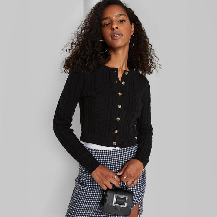 Women's Cable Knit Cardigan - Wild Fable Black