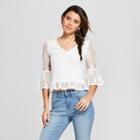 Women's 3/4 Sleeve Cinched Front Lace Top - Almost Famous (juniors') Cream
