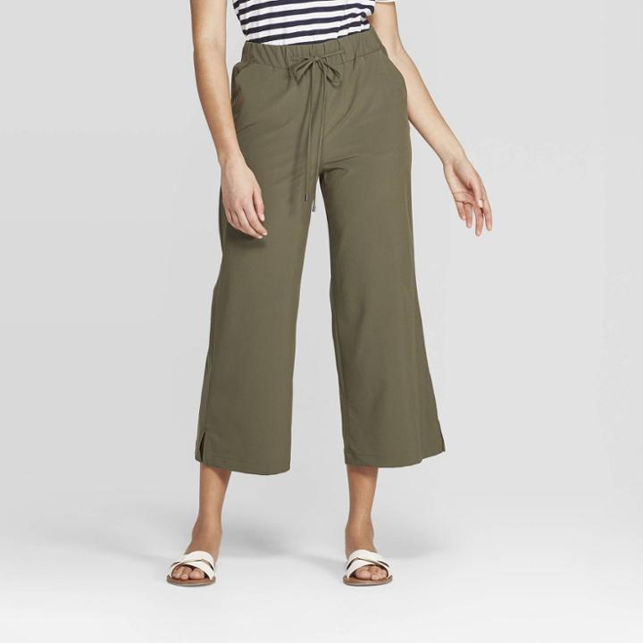 Women's Mid-rise Wide Leg Crop Pants - A New Day Olive (green)