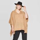 Women's Plus Size Turtleneck Pullover Poncho Wrap Jacket - A New Day Camel One Size, Women's, Brown