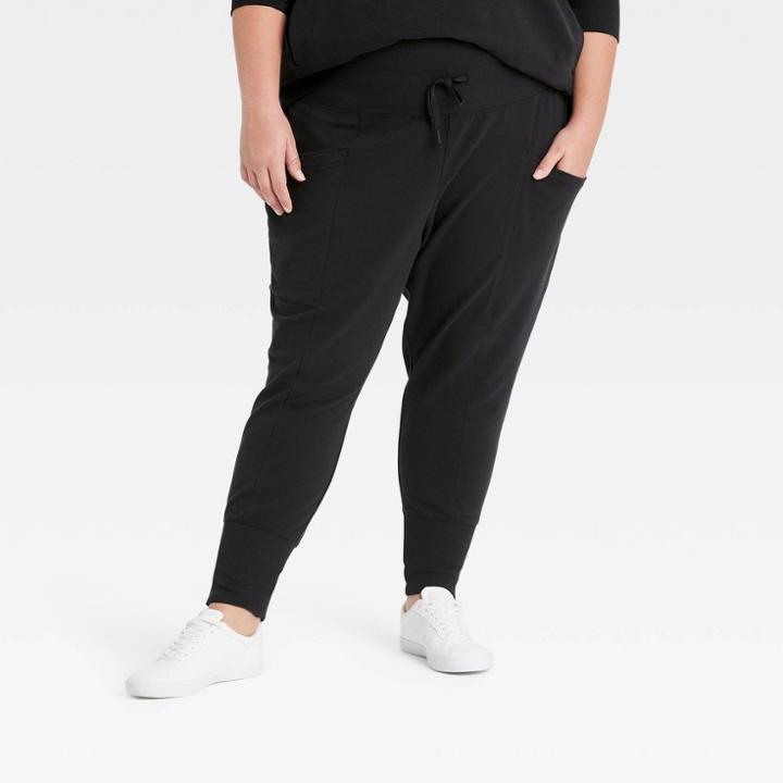 Women's Plus Size Tie-dye High-waisted Ribbed Jogger Pants 25.5 - All In Motion Black