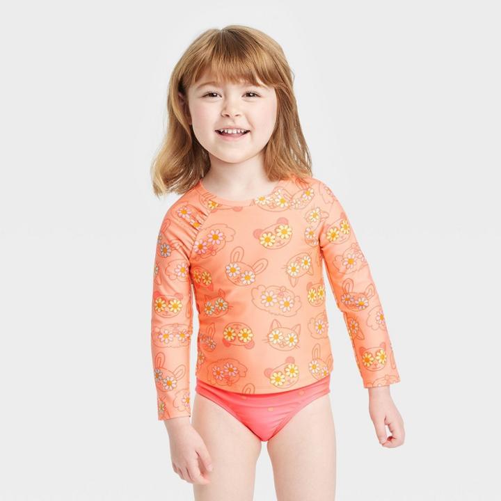 Baby Girls' Floral Rash Guard Set - Cat & Jack Orange