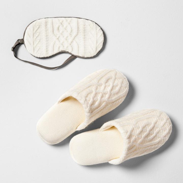 Slippers And Eye Mask Set - S/m - Hearth & Hand With Magnolia, Women's, White