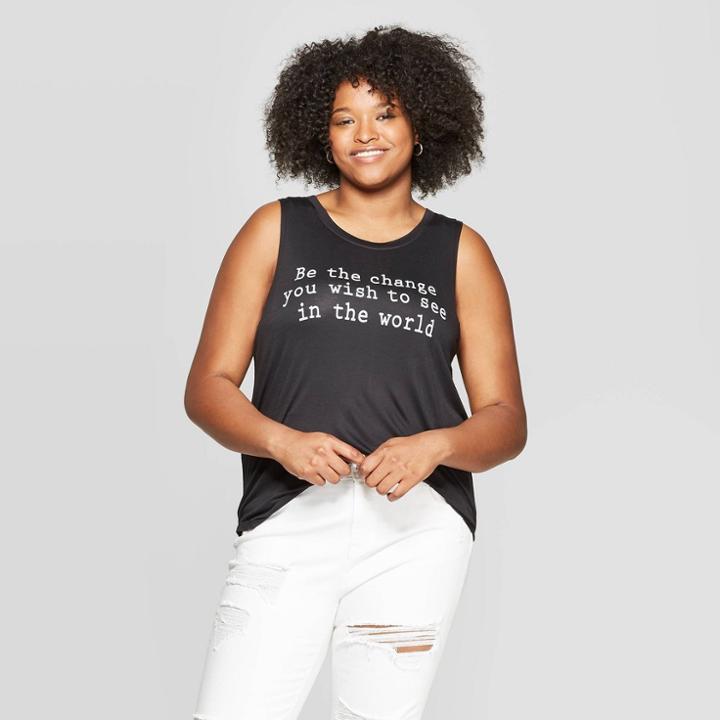 Women's Plus Size Be The Change Tank Top - Grayson Threads (juniors') - Black