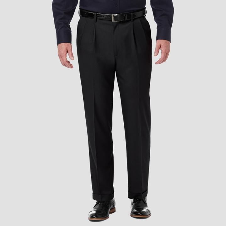 Haggar Men's Premium Comfort 4-way Stretch Classic Pleated Dress Pants - Black