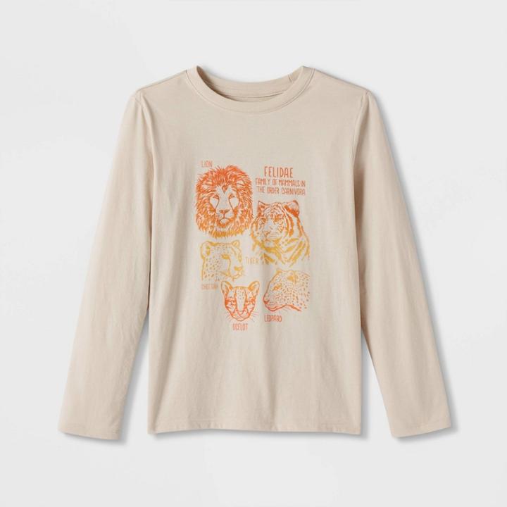 Boys' 'felidae Family Of Mammals' Long Sleeve Graphic T-shirt - Cat & Jack Beige
