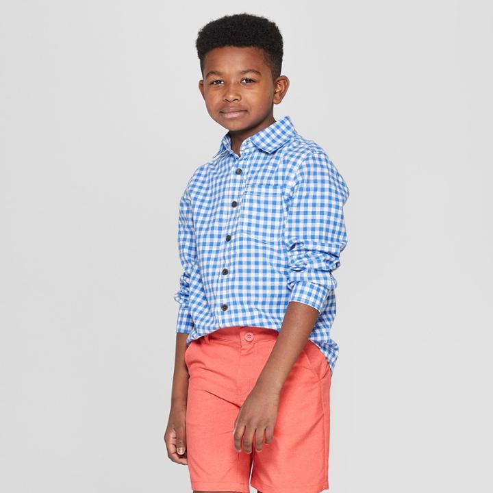 Boys' Gingham Long Sleeve Button-down Shirt - Cat & Jack Blue