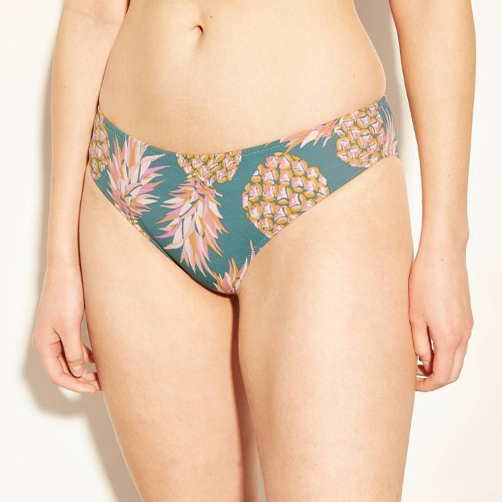 Women's Beach Shirred Tab Hipster Bikini Bottom - Shade & Shore Dusty Blue Pineapple
